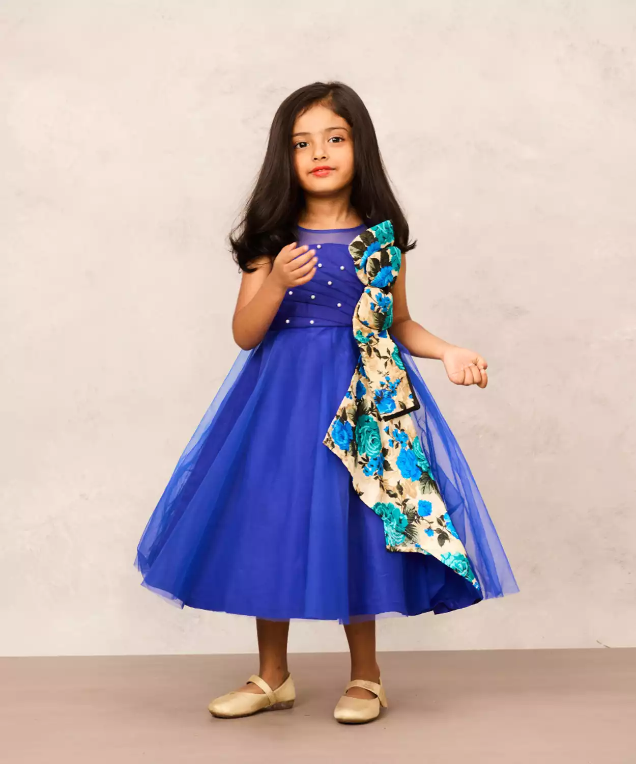 Bow Detail Royal Blue Net Gown