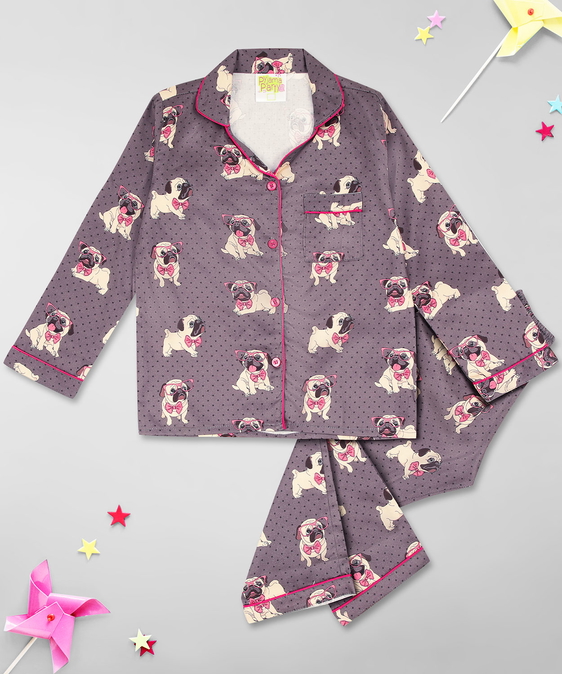 Pug Life Button Down Pure Cotton Kids Pyjama Set