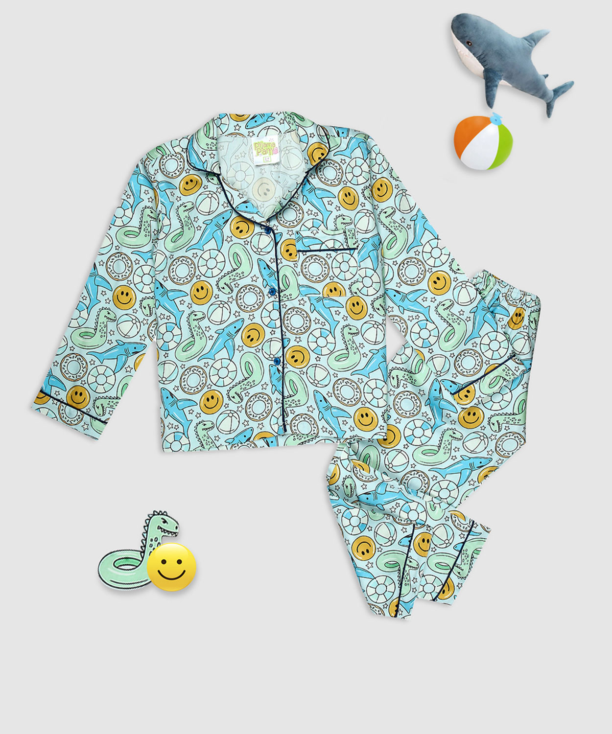Floaties Button Down Pure Cotton Kids Pyjama Set