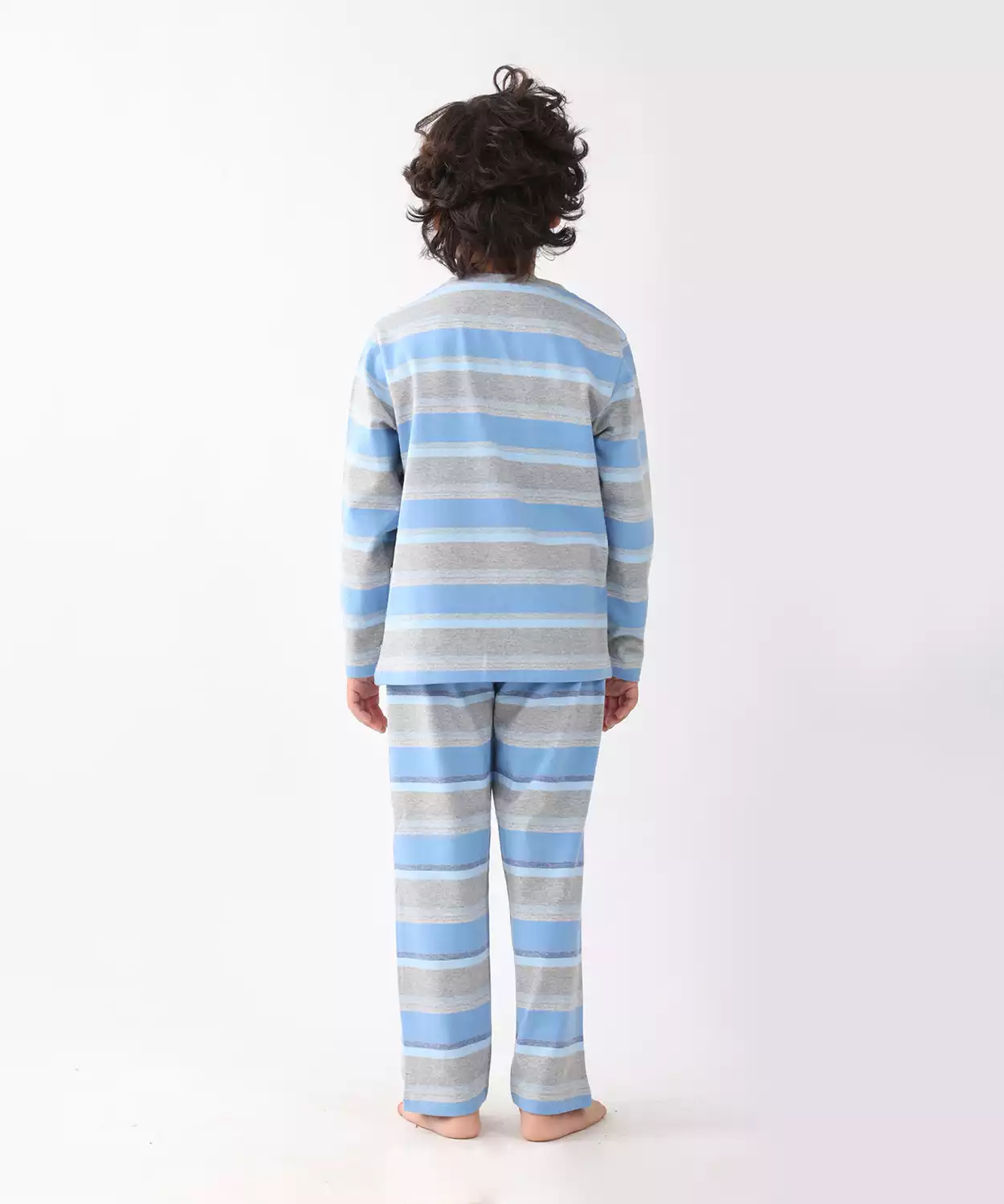Grey Skyblue Striped Boys Pyjama Set - Multi