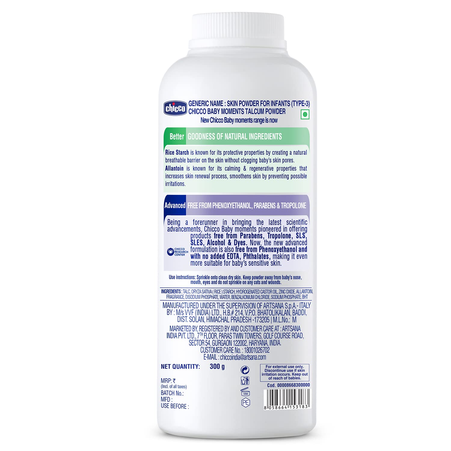 Baby Moments Talcum Powder for Babies with Rice Starch & Allantoin - 150g