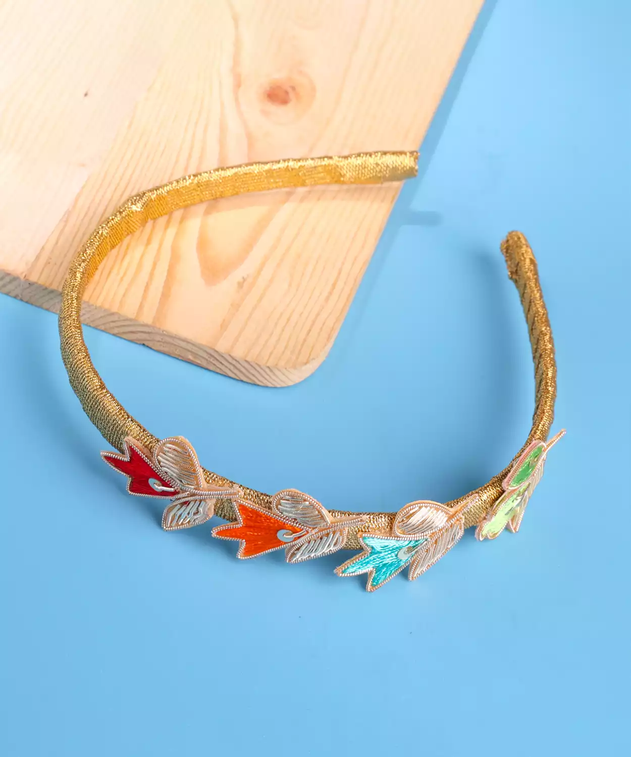 Embroidered Headband with Multicolor Threads & Golden Base