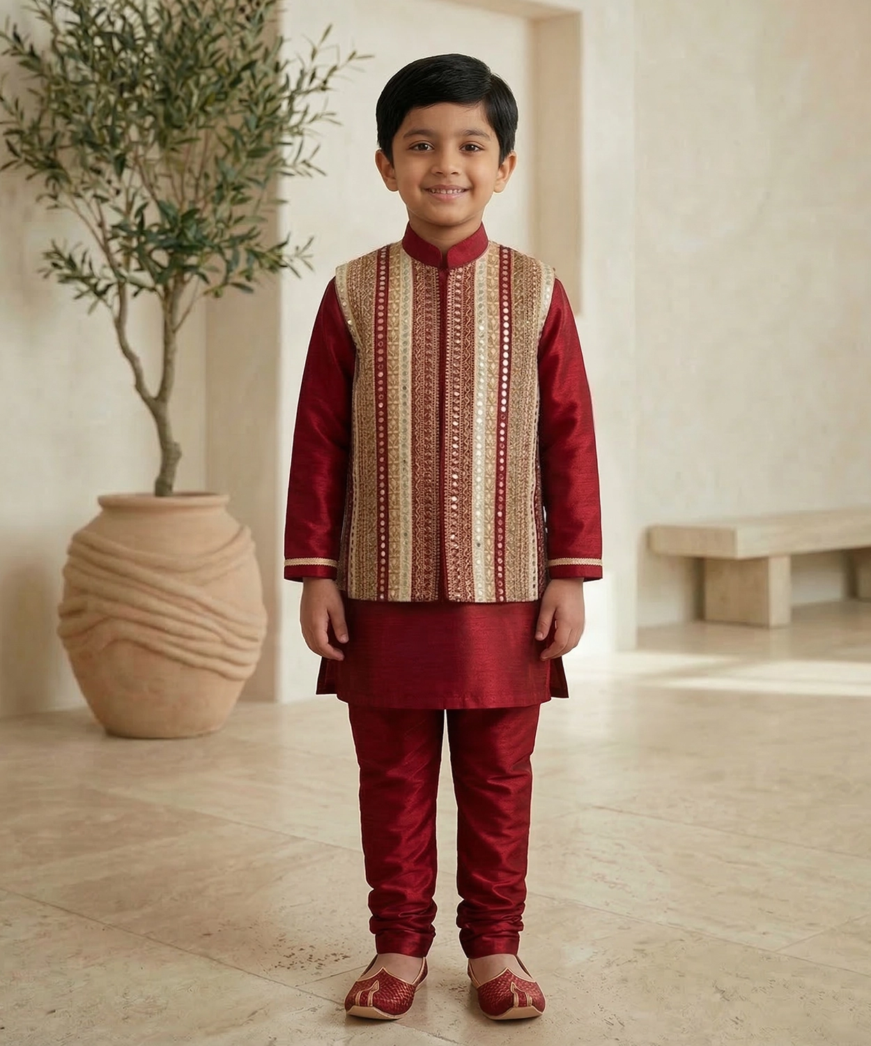 Bandi Embellished With Multi Worked Laces With Kurta Payjama Set