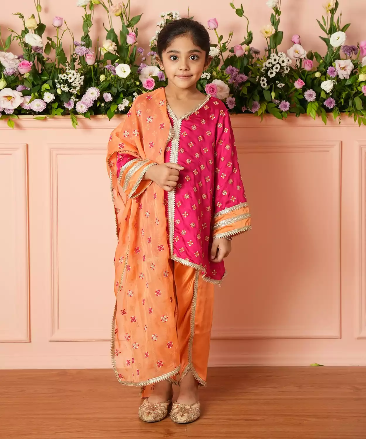 Tazmin Bemberg Satin Fuschia Kurta Set With Dupatta