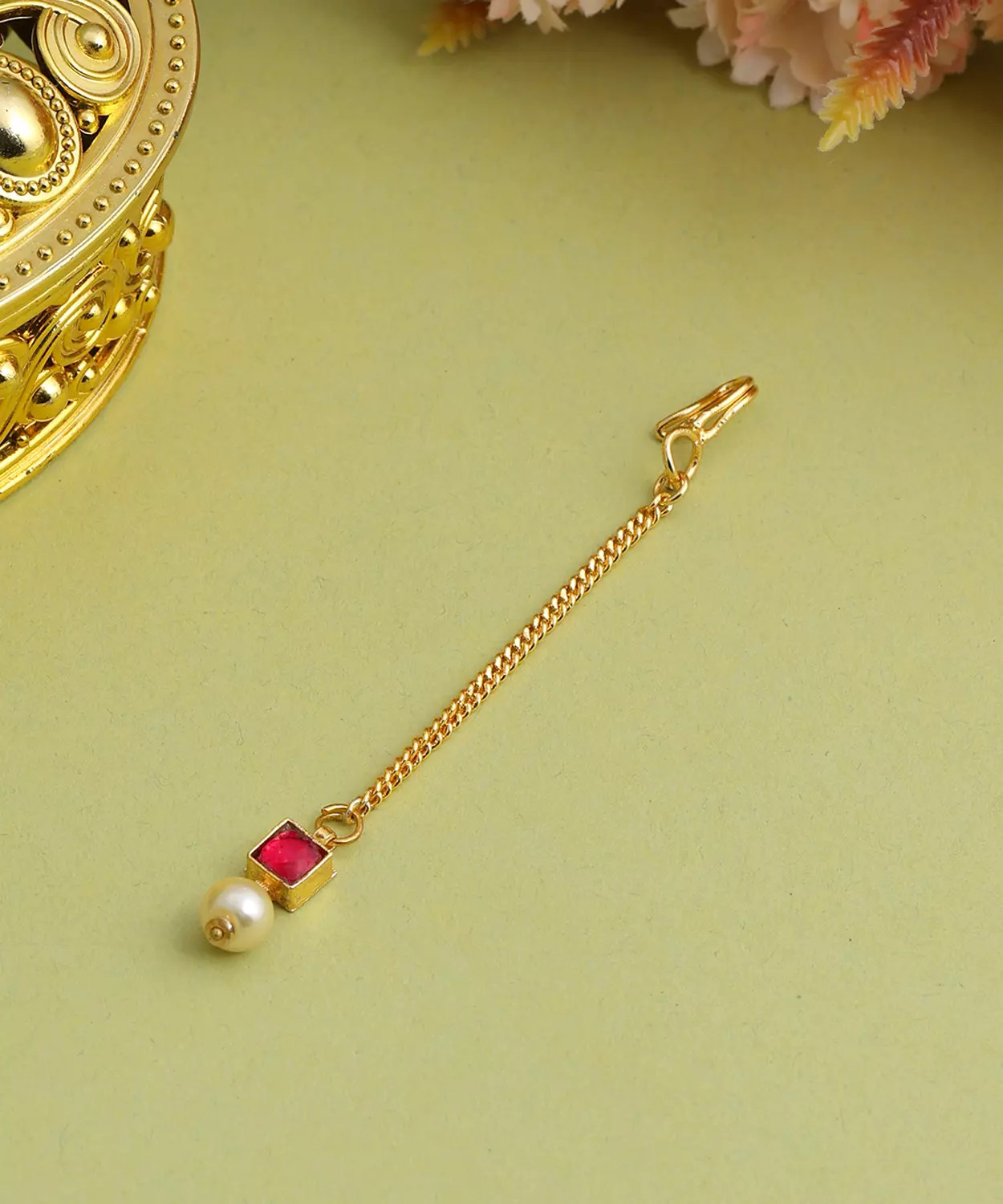 Crimson Drop Pearl Maang Tikka