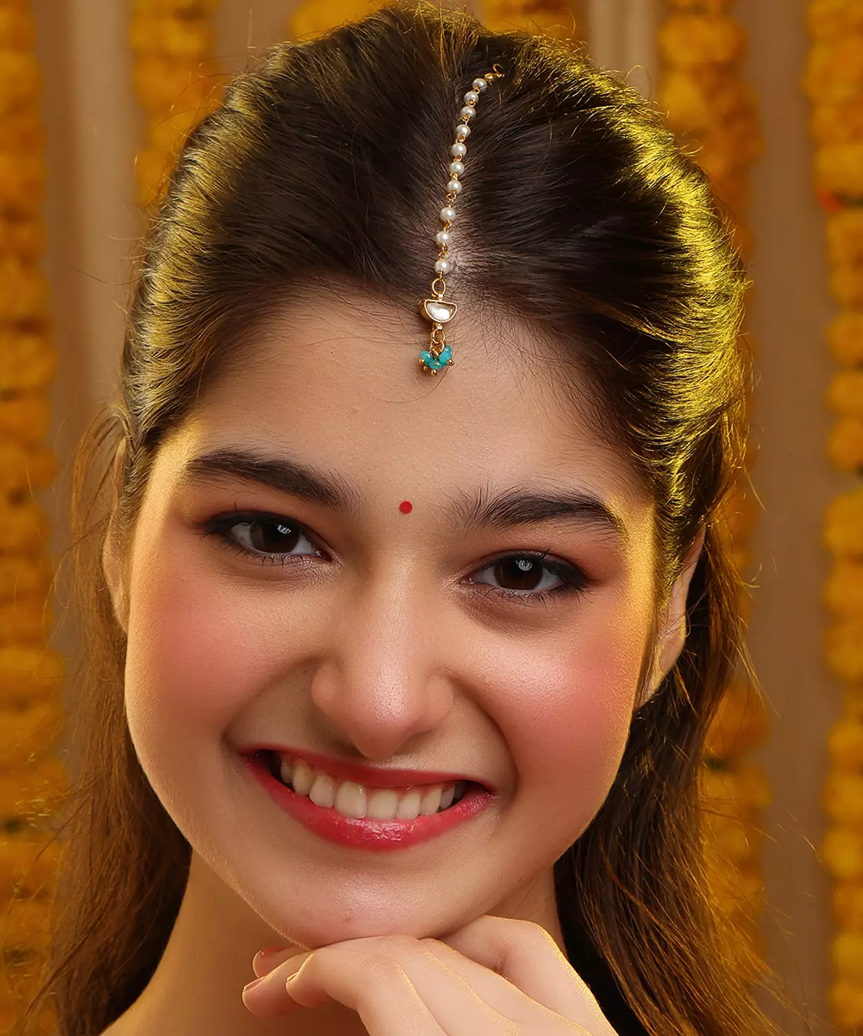 Festive Green And Gold Maang Tikka