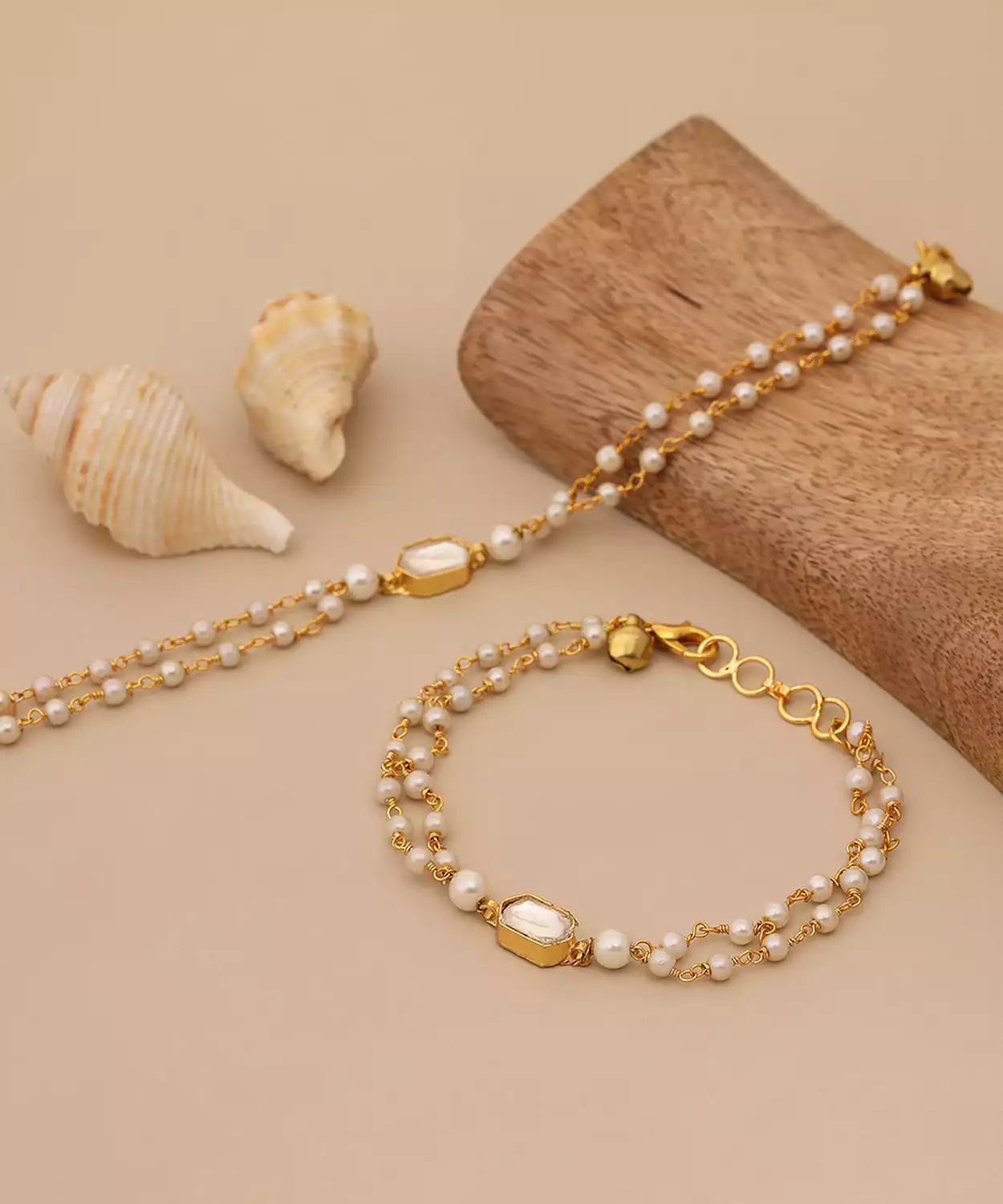 Ruby Raang Kids Kundan Anklets Payal In Gold Plated Brass With Pearls