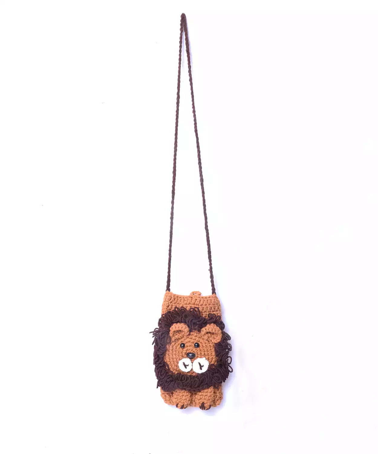 Brown Lion Bag With Hand Crochet For Mobile