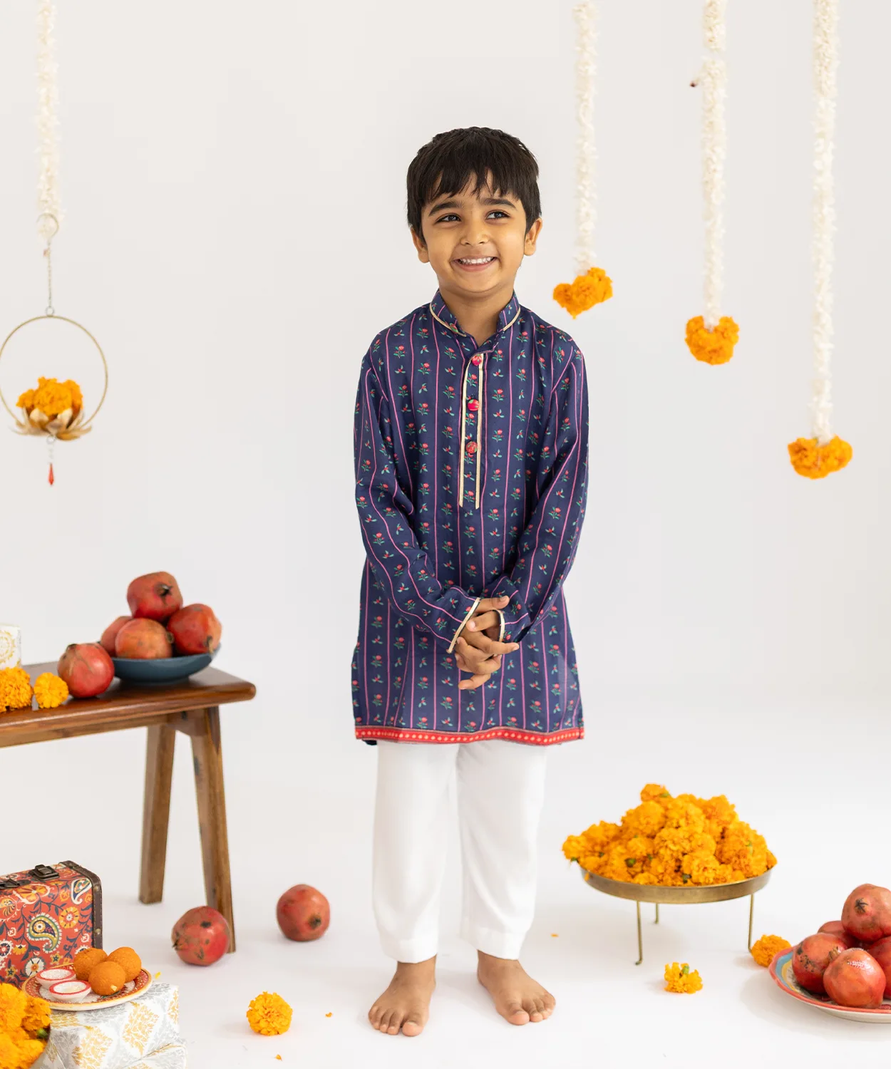 Blue Stripes Printed Muslin Kurta Set