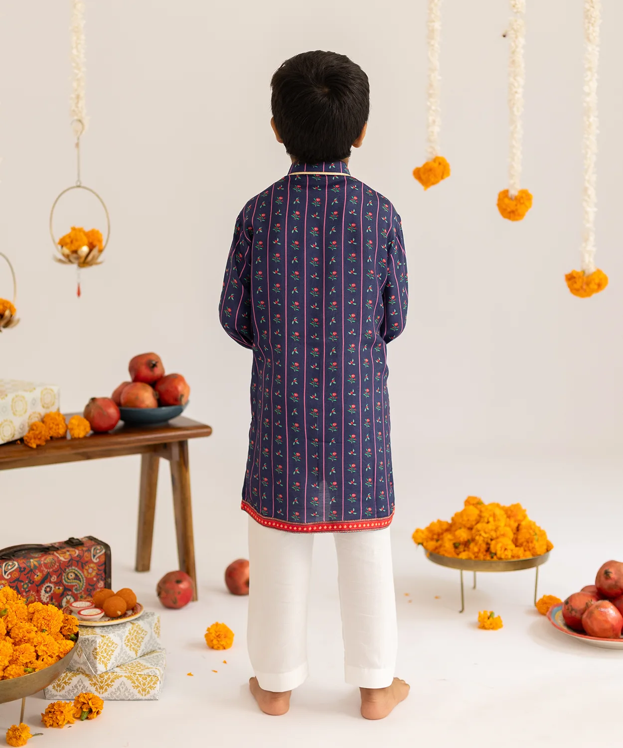 Blue Stripes Printed Muslin Kurta Set