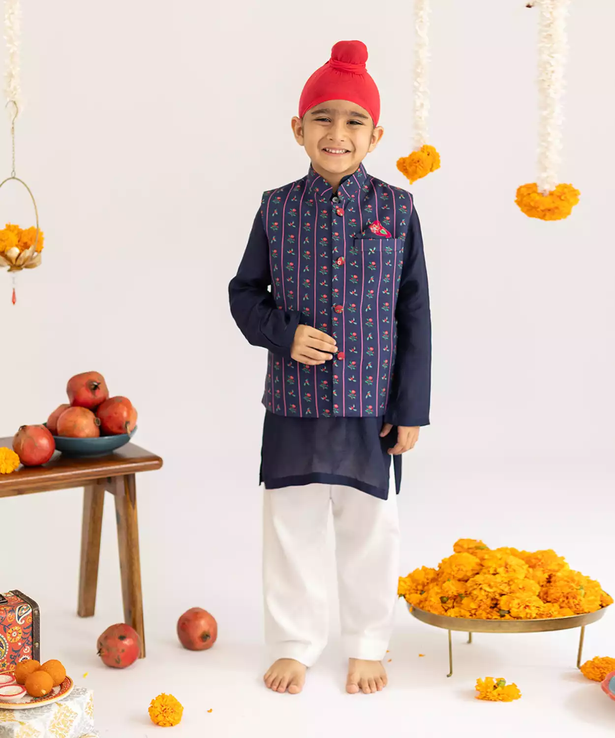 Blue Stripes Printed Muslin Jacket Set