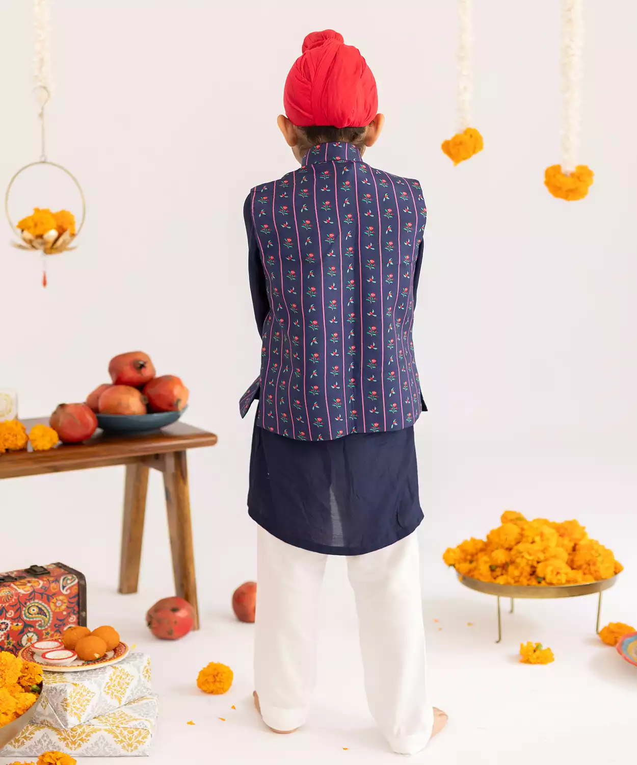 Blue Stripes Printed Muslin Jacket Set