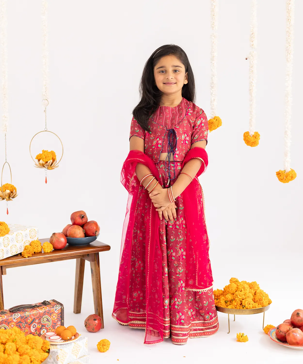 Red Anar Jaal Printed Muslin Lehenga Set