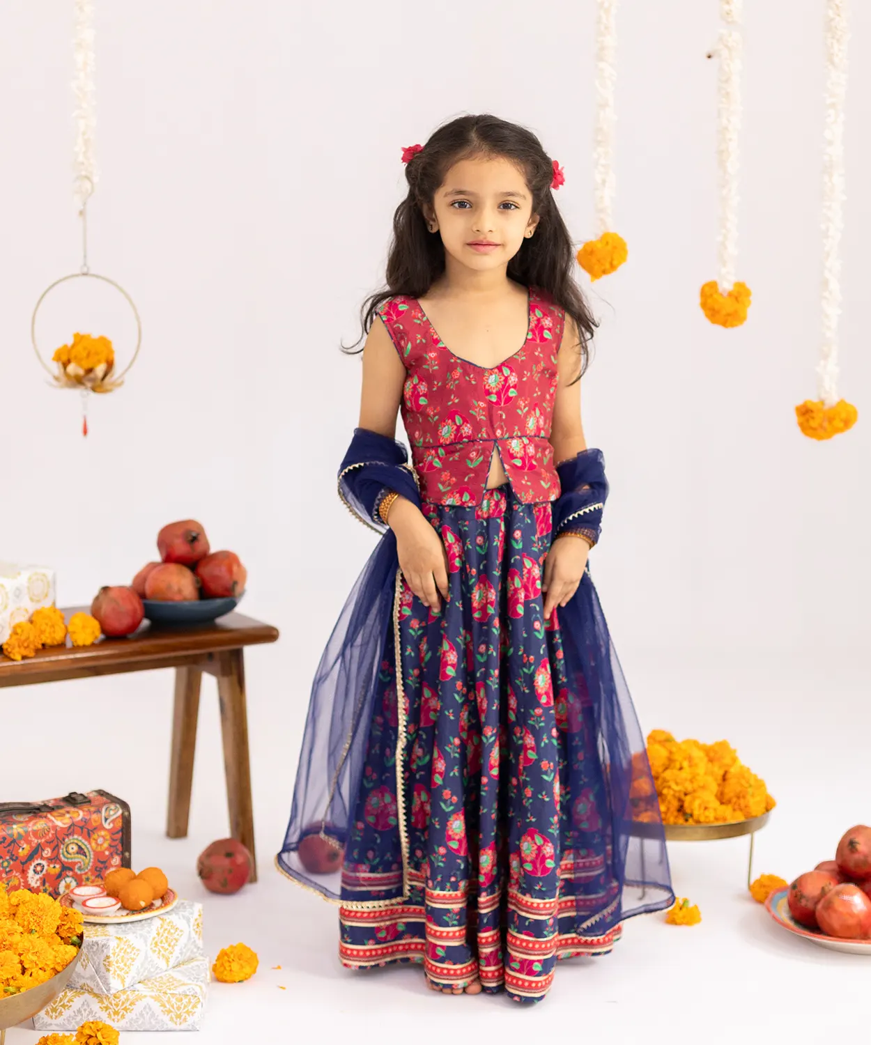 Multicolor Anar Jaal Printed Muslin Lehenga Set