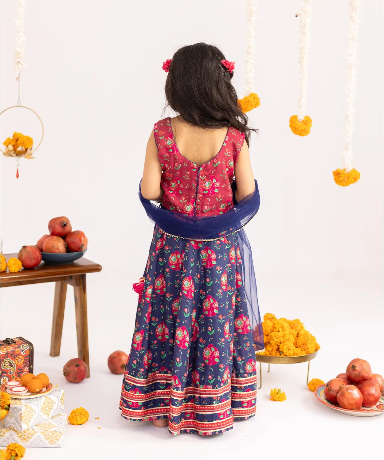 Multicolor Anar Jaal Printed Muslin Lehenga Set