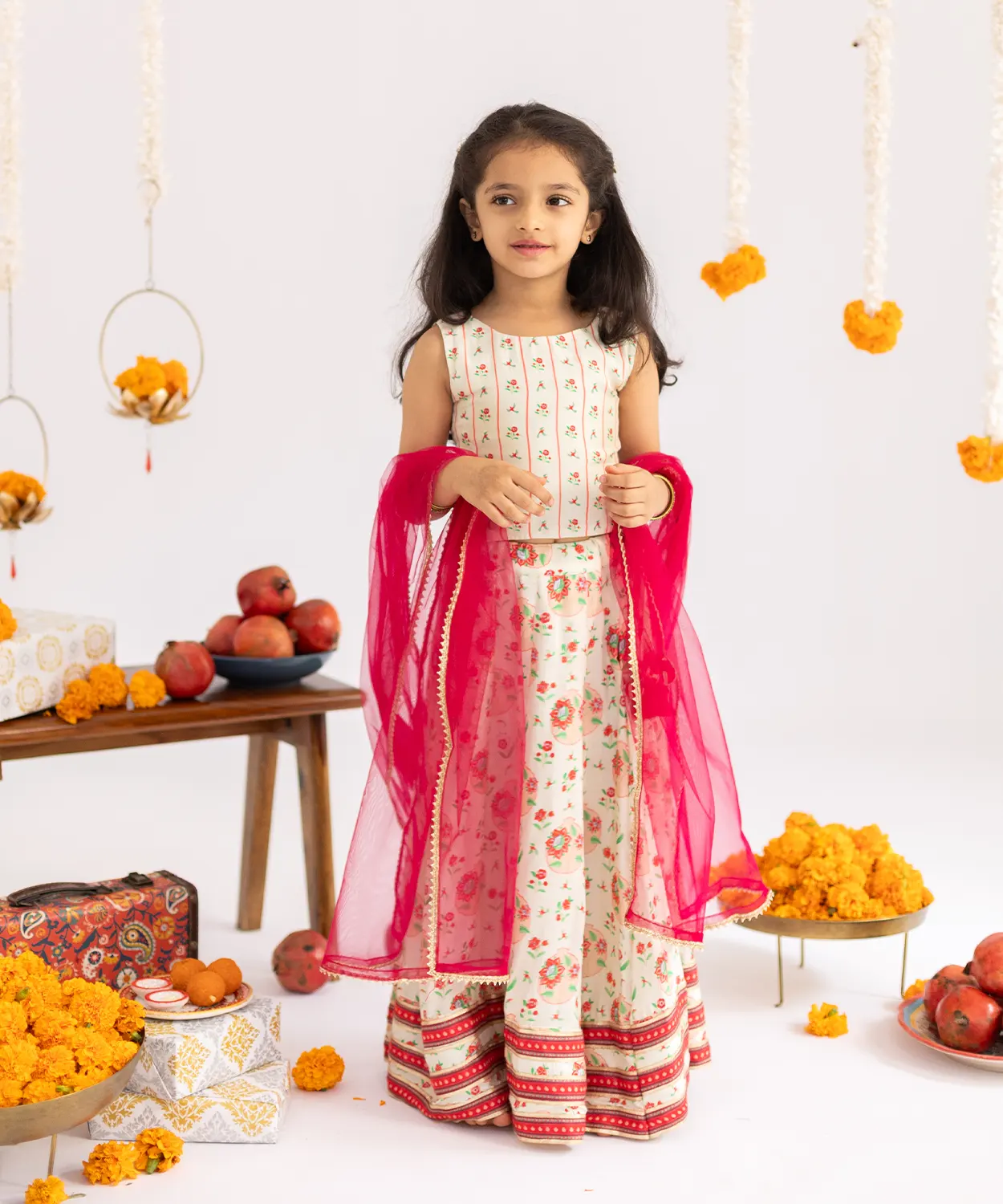 Off White Anar Jaal Printed Muslin Lehenga Set