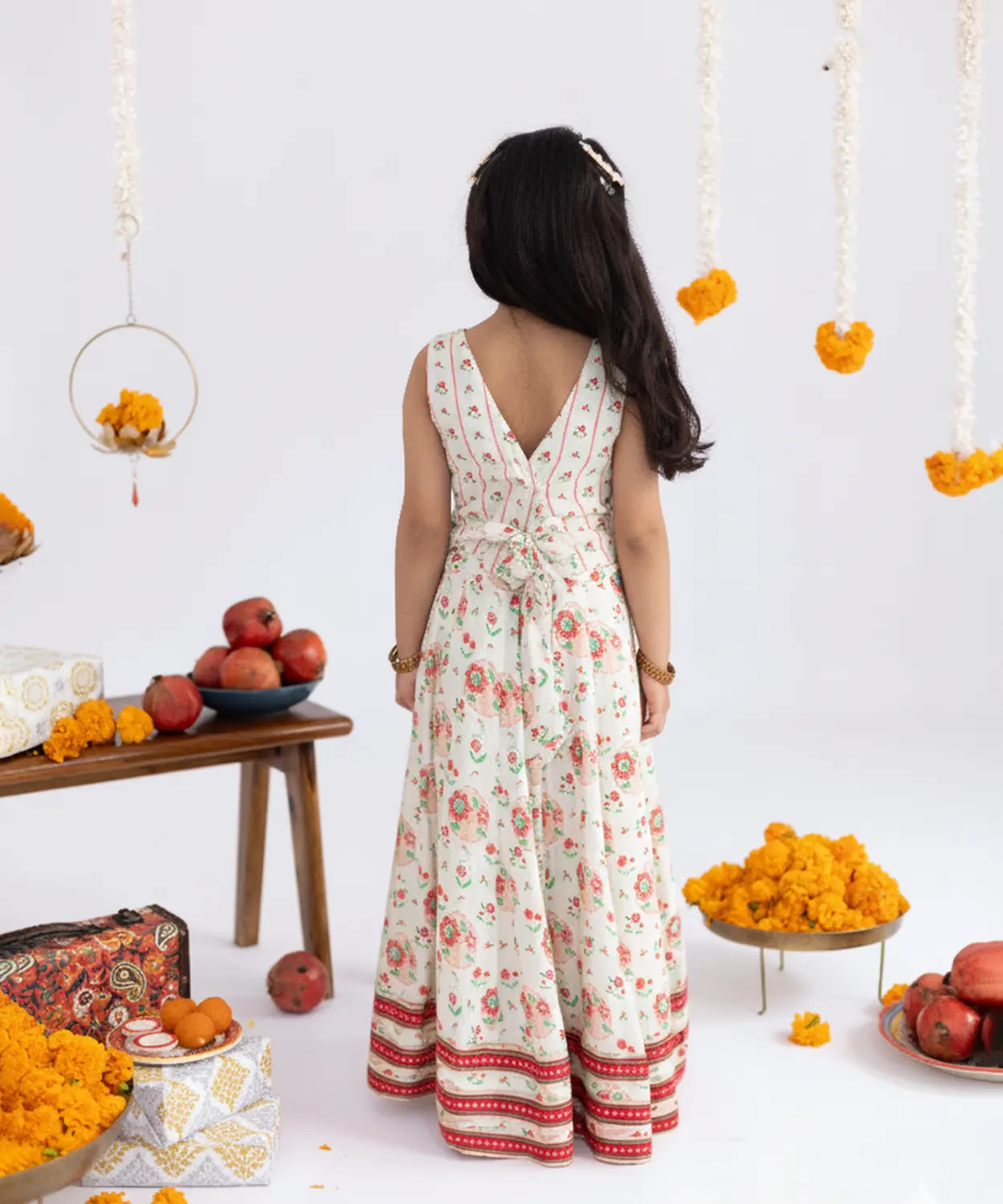 Off White Anar Jaal Printed Muslin Lehenga Set