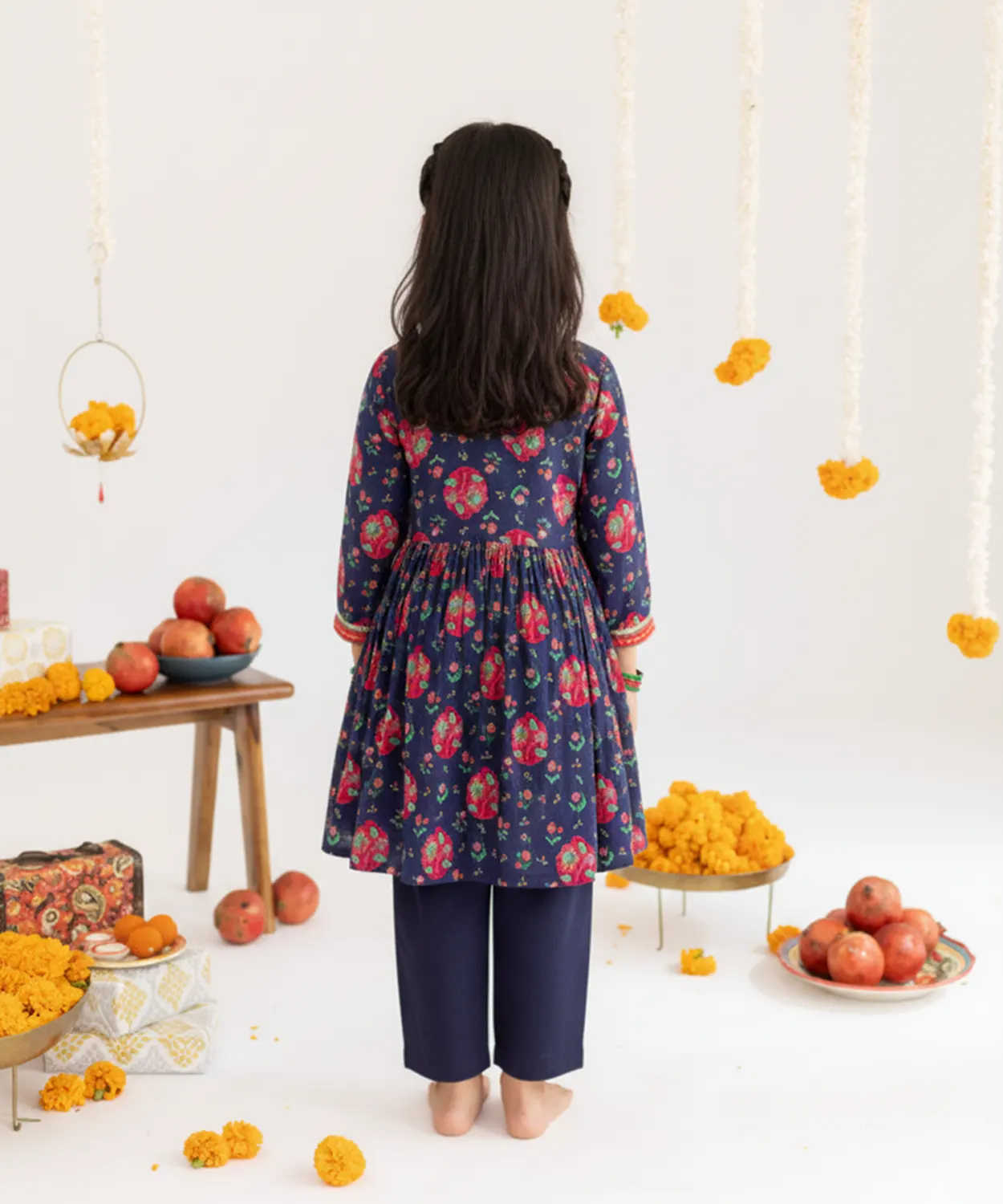 Blue Jaal Printed Muslin Angrakha Set