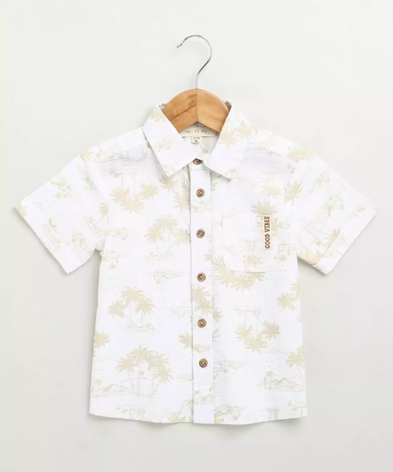 Cotton Woven Palm Tree Printed Co-Ord Set- White