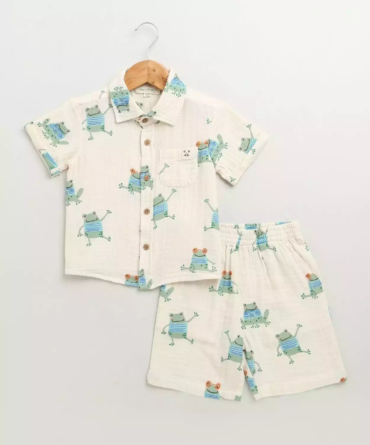 Frog Print Beige Cotton Co-Ord Set