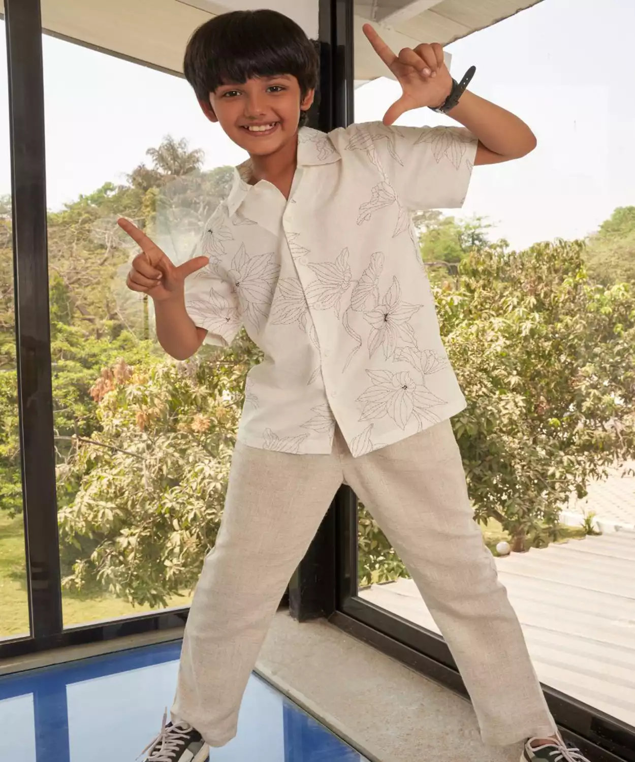 Floral Print Viscose Linen Blend Casual Shirt