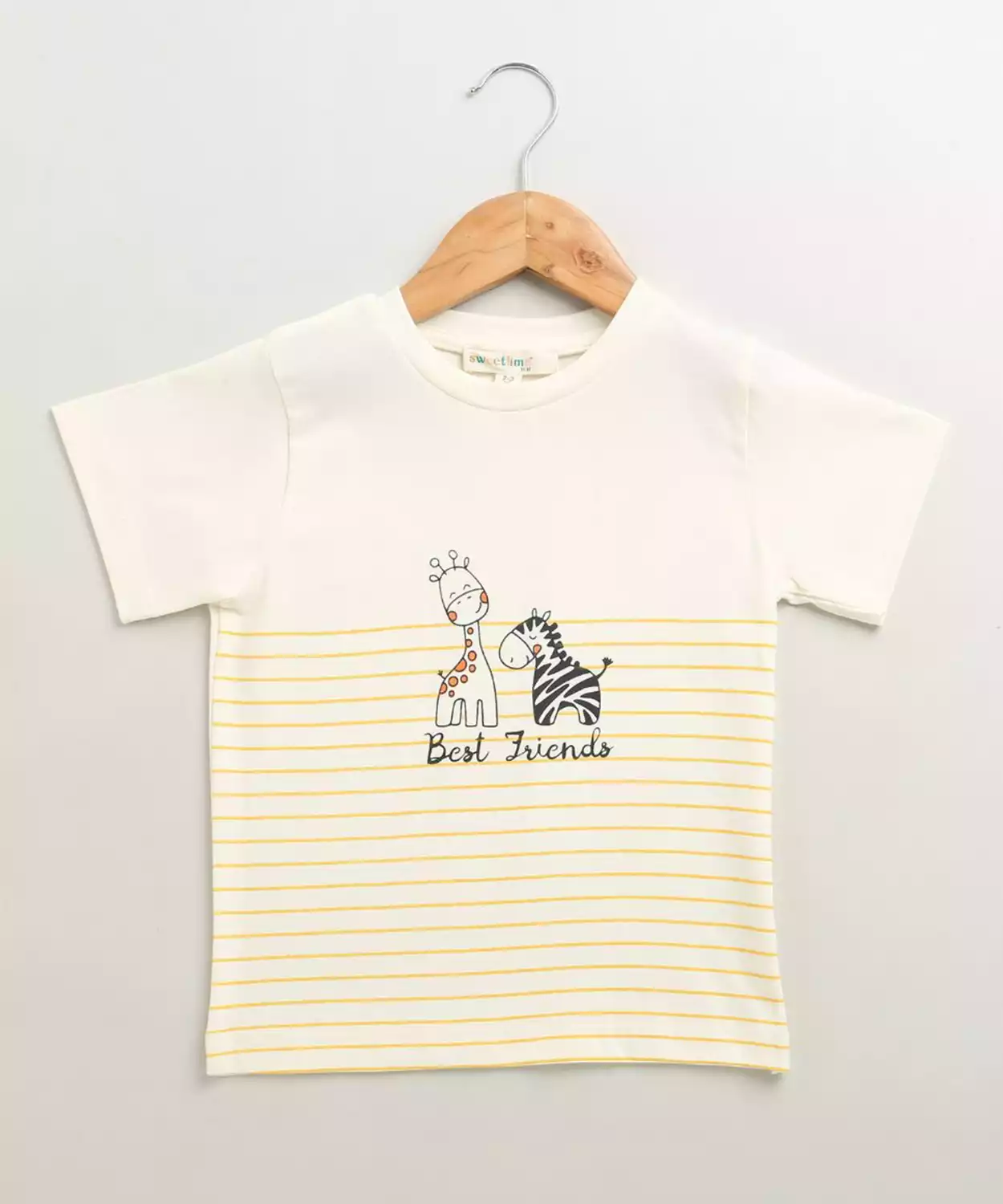 Cotton Woven Half Sleeve Stripe Printed Tshirt- Off White