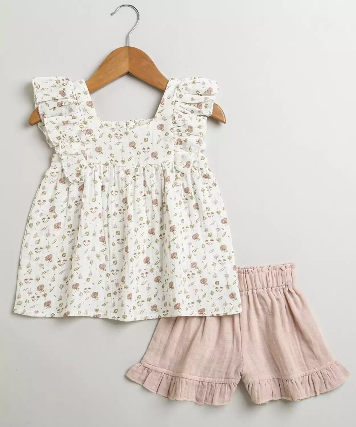 Pumpkin & Floral Print Ruffle Organic Cotton Co-Ord Set