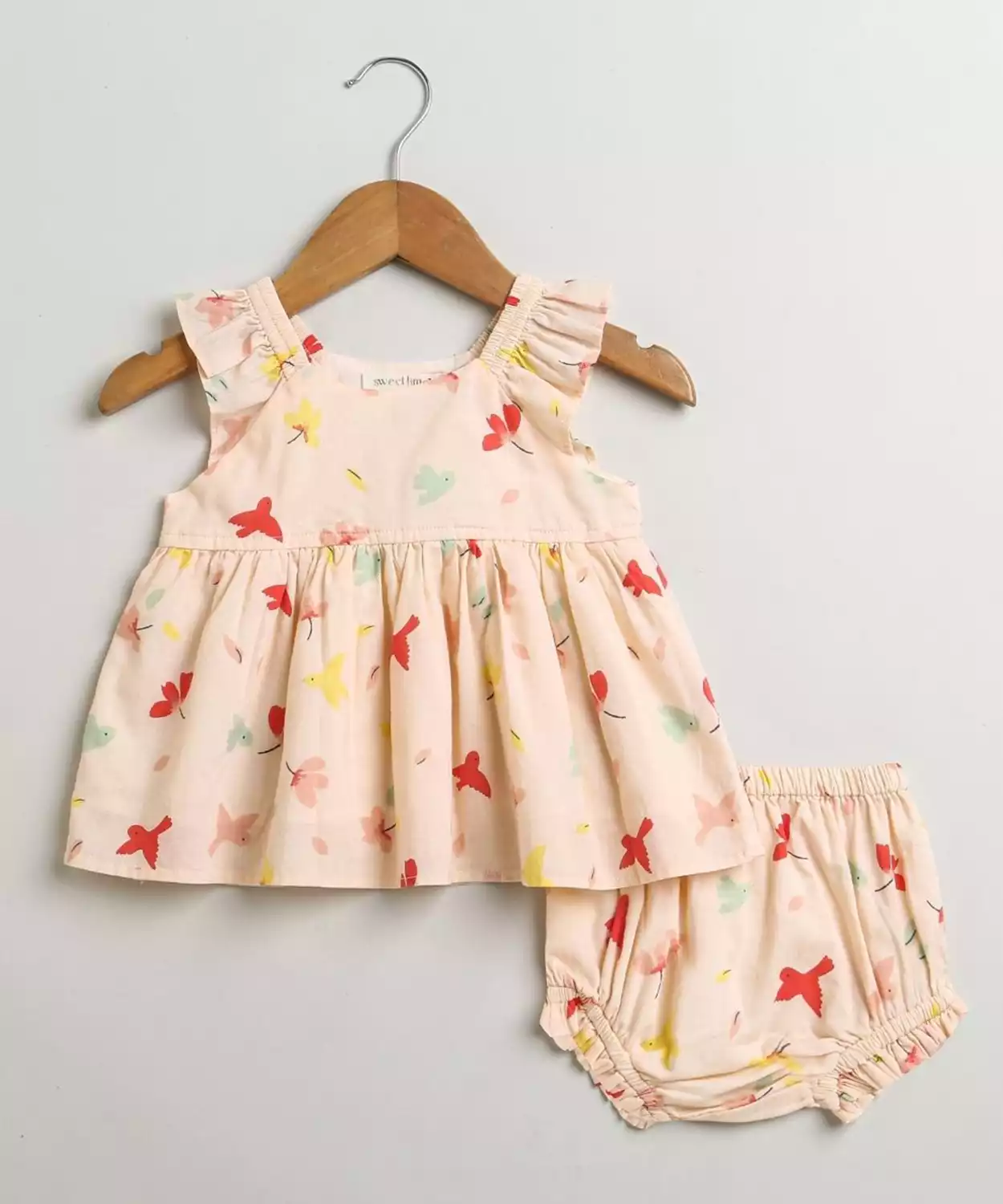Bird Print Top And Bloomer Co-Ord Set