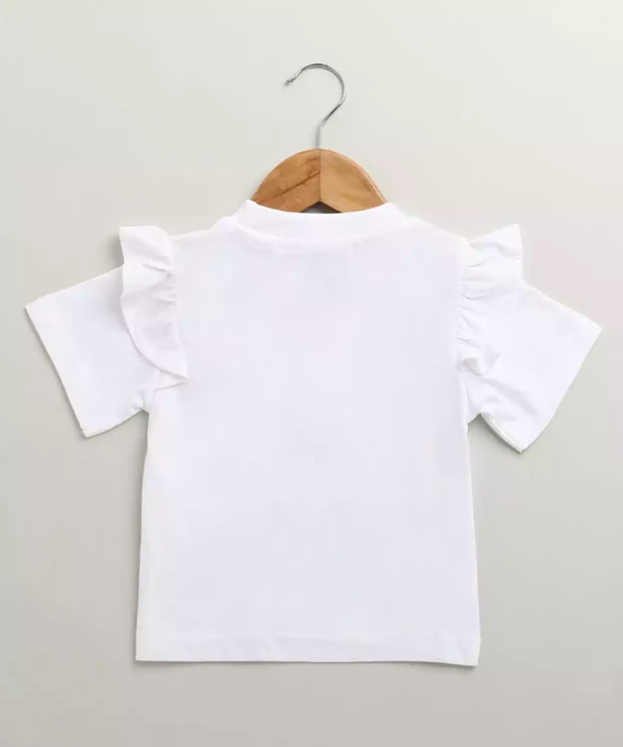 Cotton Woven Half Sleeve Cuddle Koala Ruffle Printed Tshirt- White