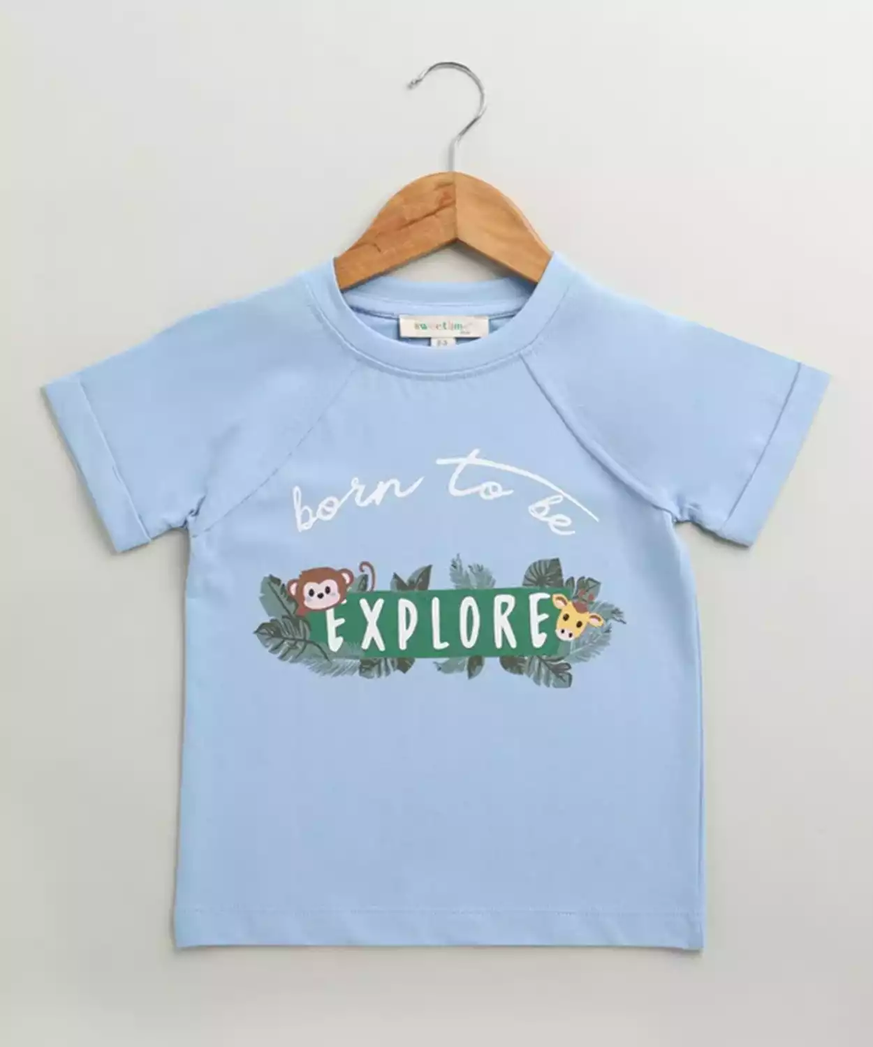 Cotton Woven Half Sleeve Unisex Jungle Explorer Printed Tshirt- Blue