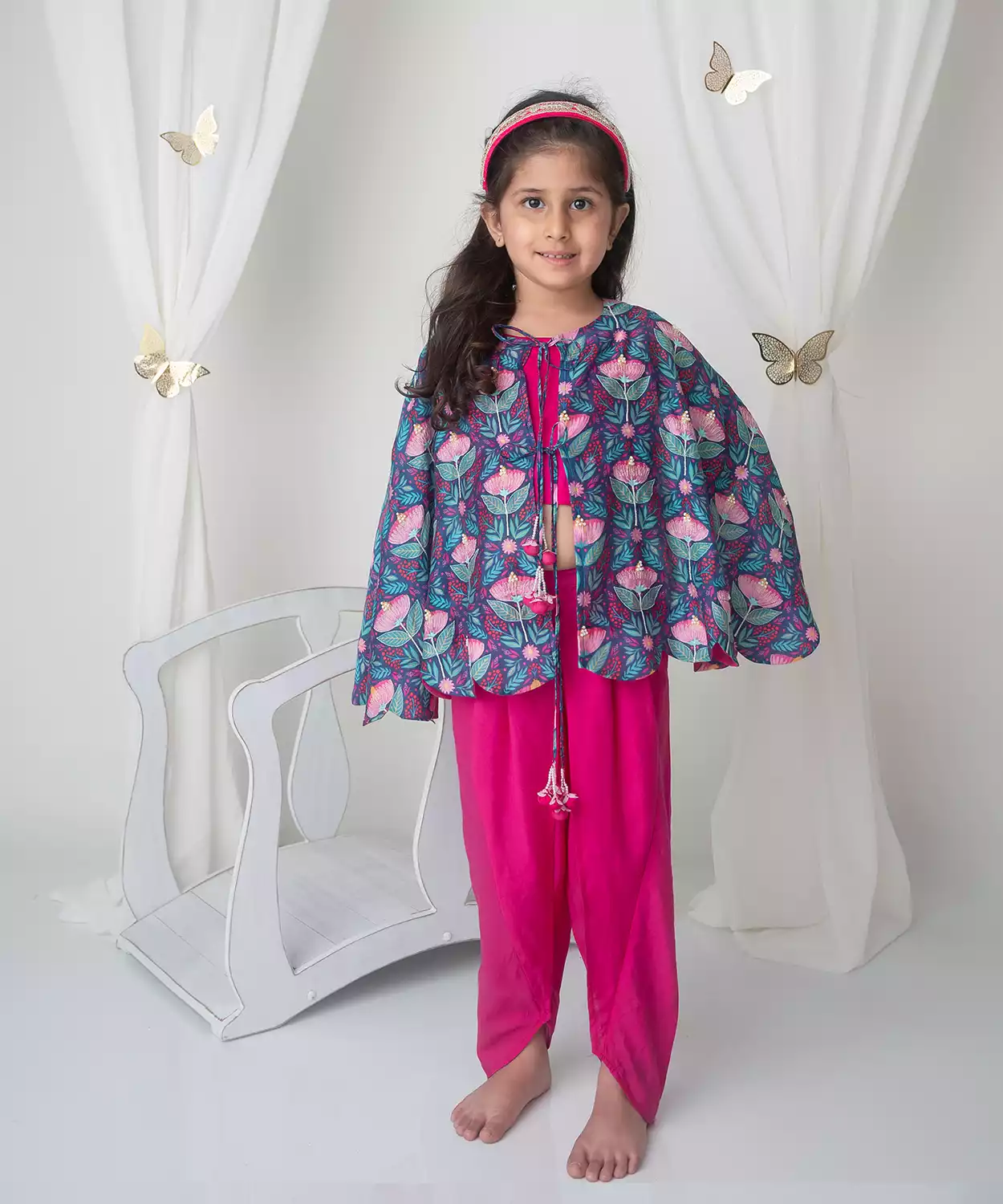 Floral Printed Cape And Dhoti Set