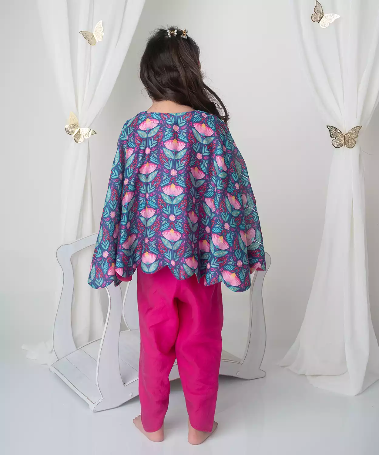 Floral Printed Cape And Dhoti Set