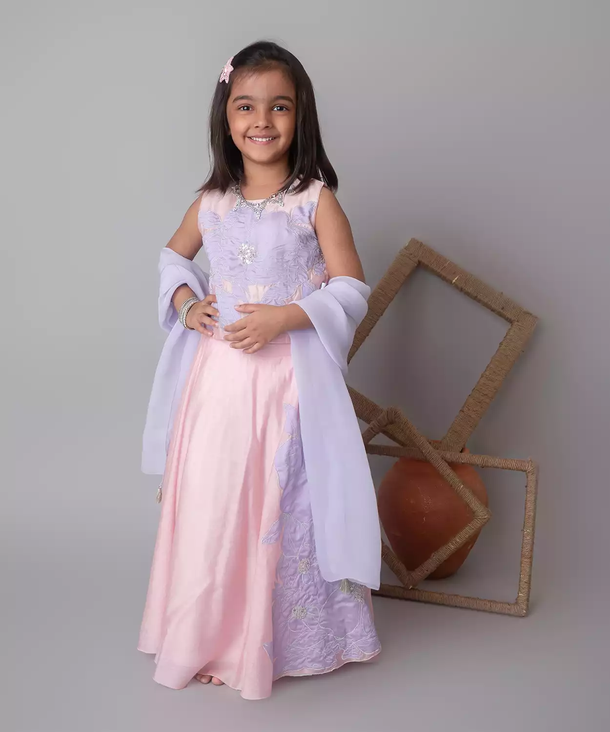 Pink Floral Applique Lehenga Set