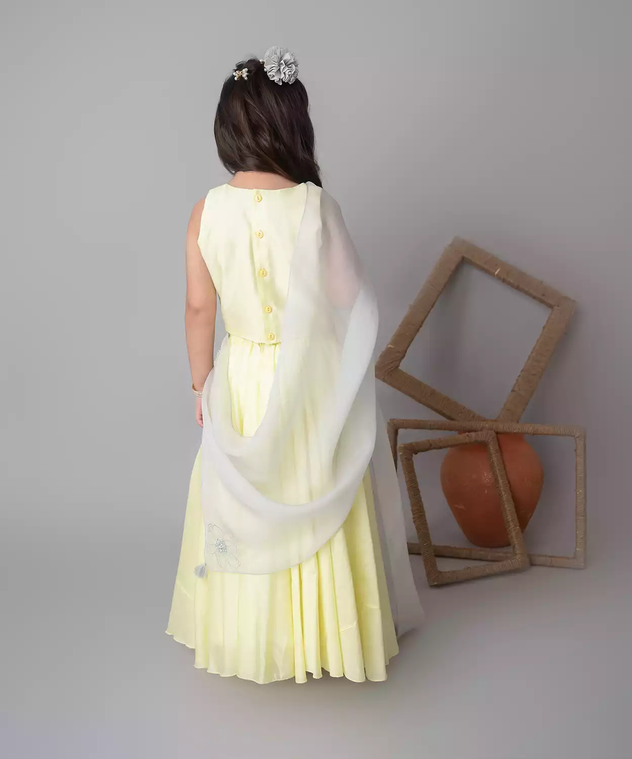 Lemon Floral Applique Lehenga Set