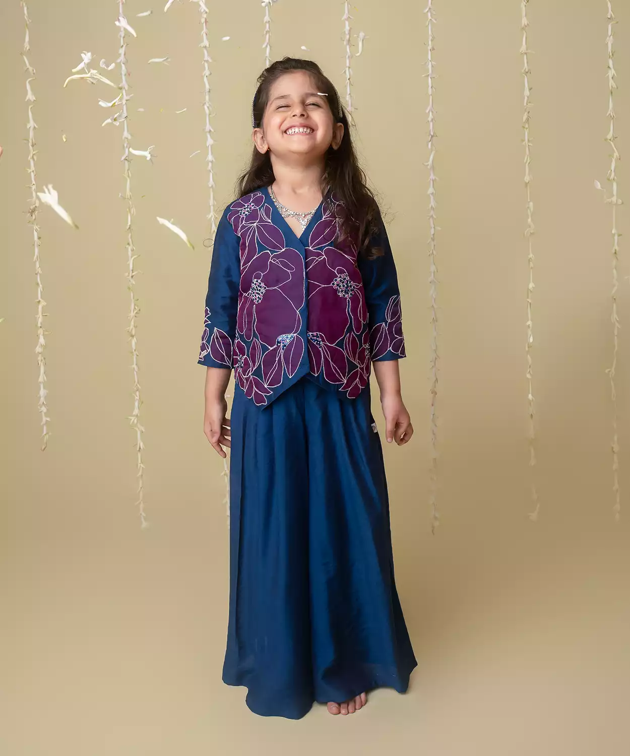 Midnight Gold Applique Sharara Jacket Set