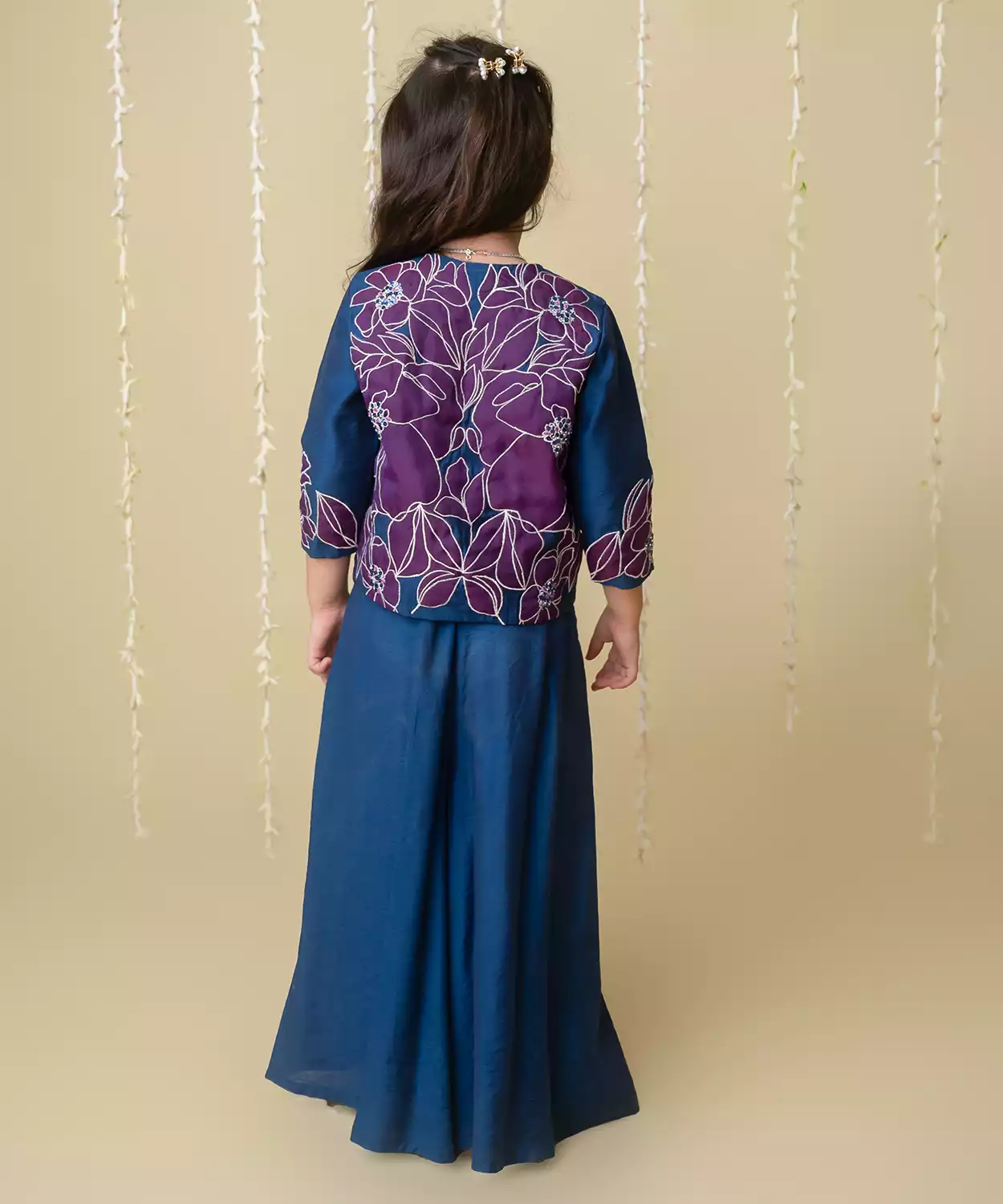 Midnight Gold Applique Sharara Jacket Set