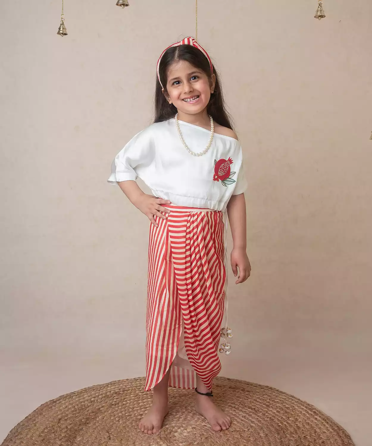 Pomegranate Off Shoulder Top And Draped Skirt Set