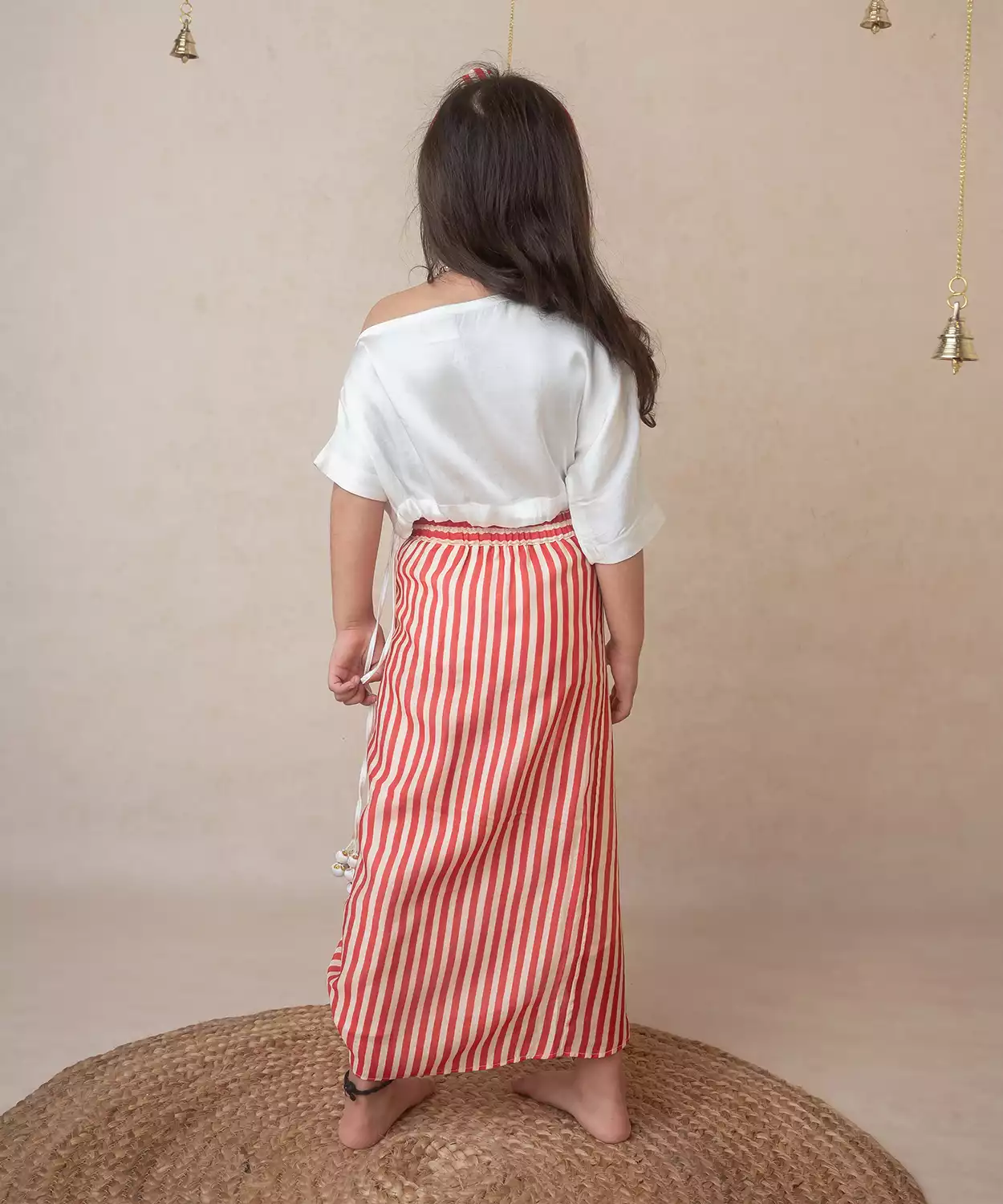 Pomegranate Off Shoulder Top And Draped Skirt Set