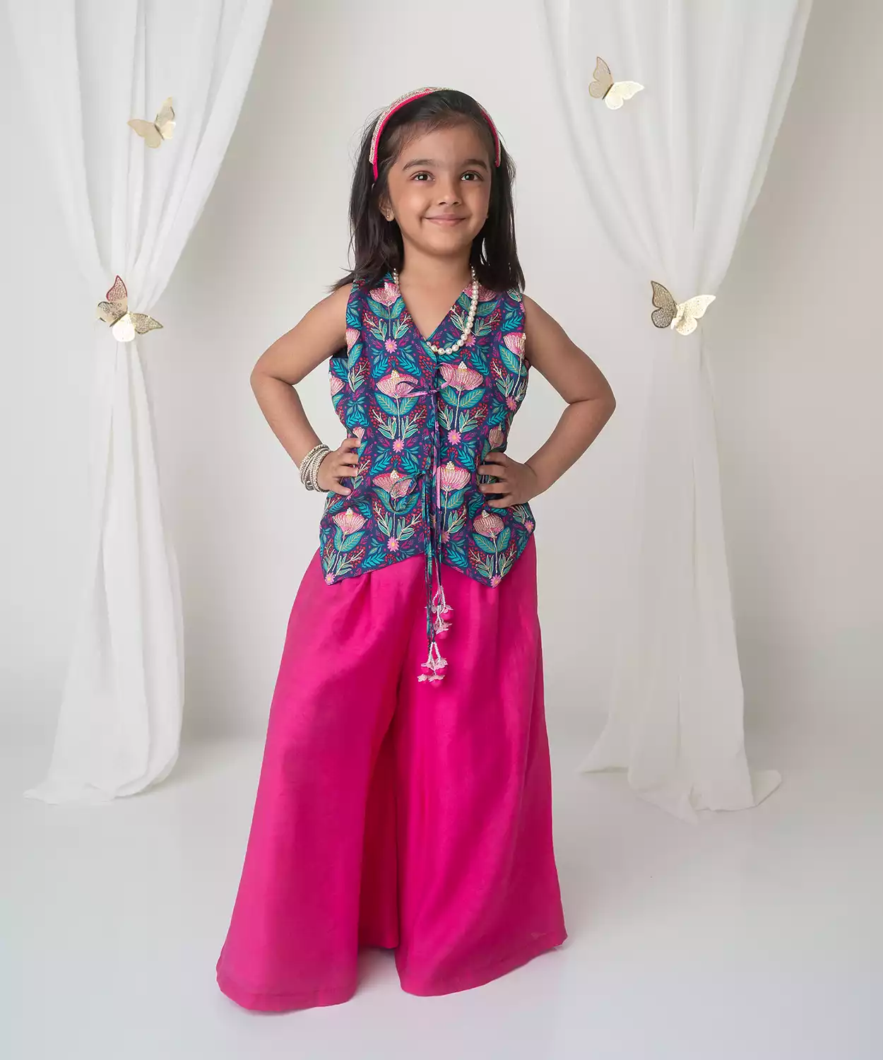 Floral Printed Waistcoat And Sharara Set