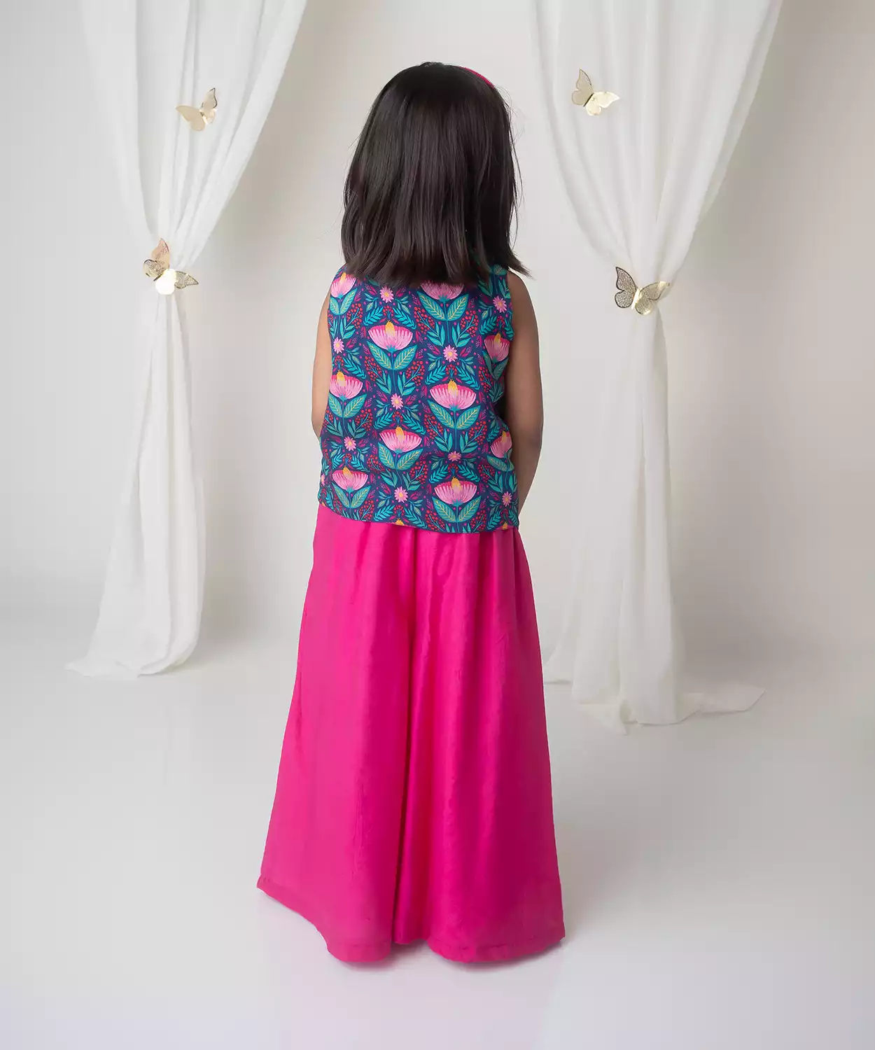 Floral Printed Waistcoat And Sharara Set