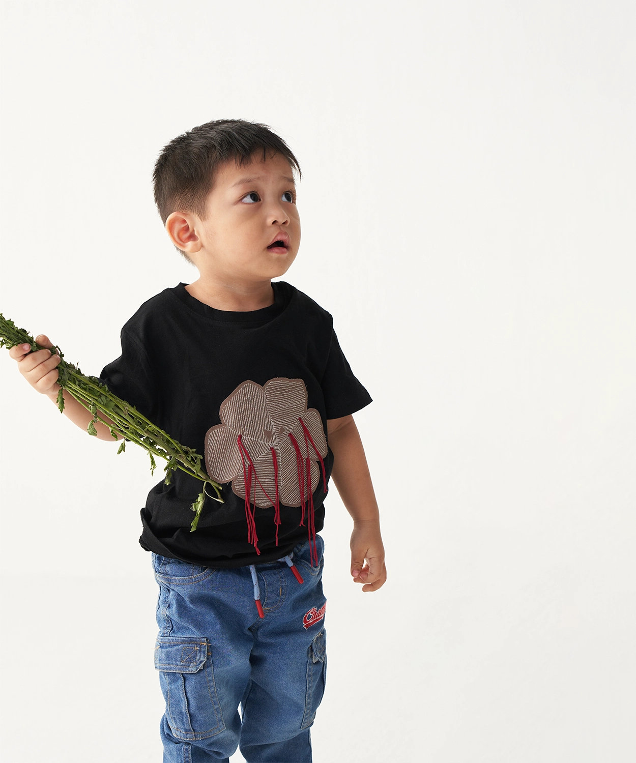 Floral Fringe T-Shirt - Black