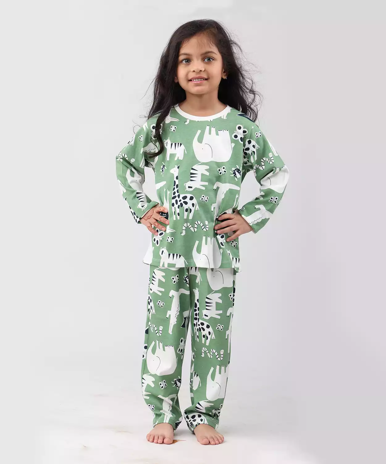 Animal Green Girls Long Sleeve Pyjama Set - Green