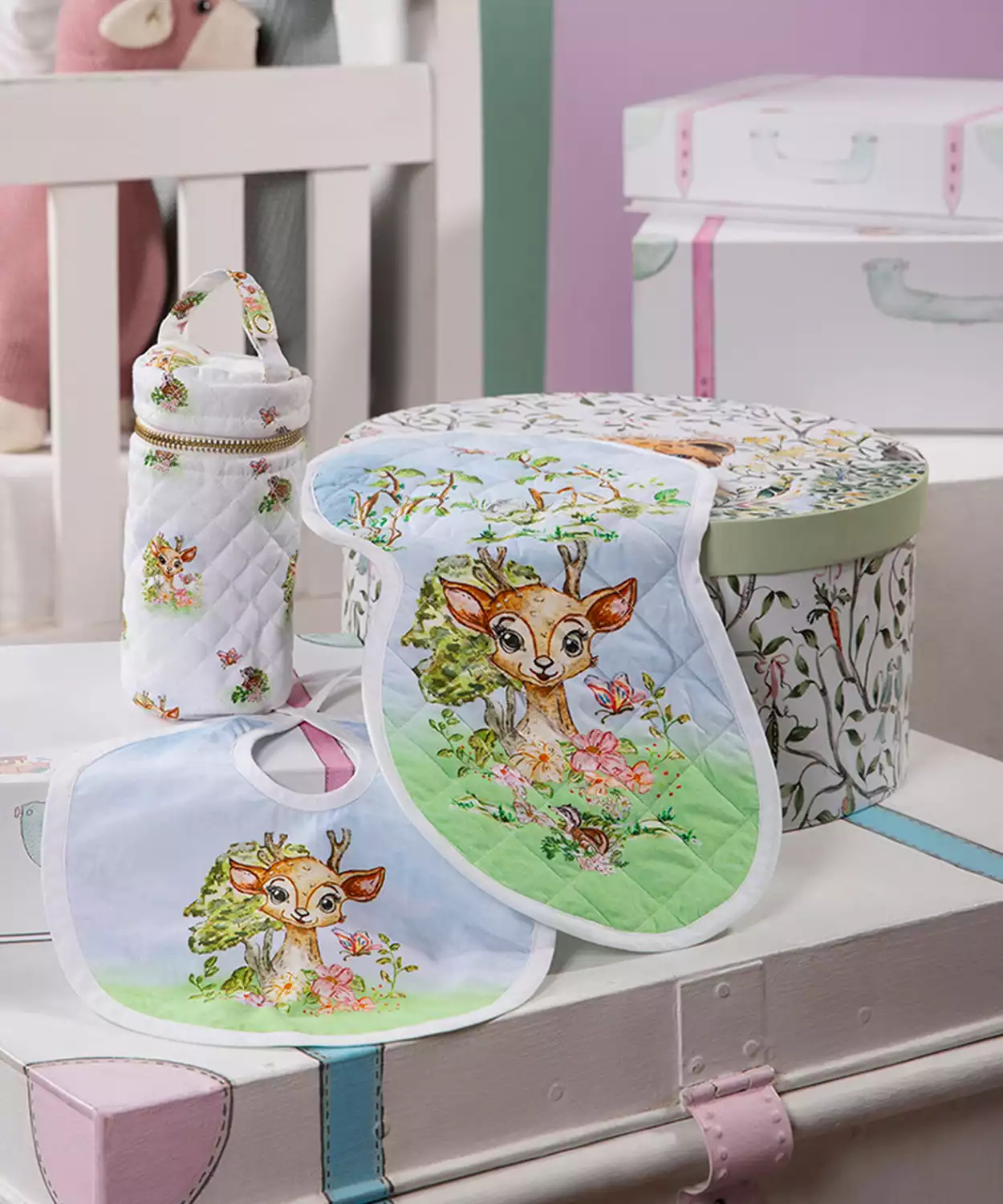 Infant Bambi Print Egyptian Cotton Baby Feed Set- Small (Pack of 3)