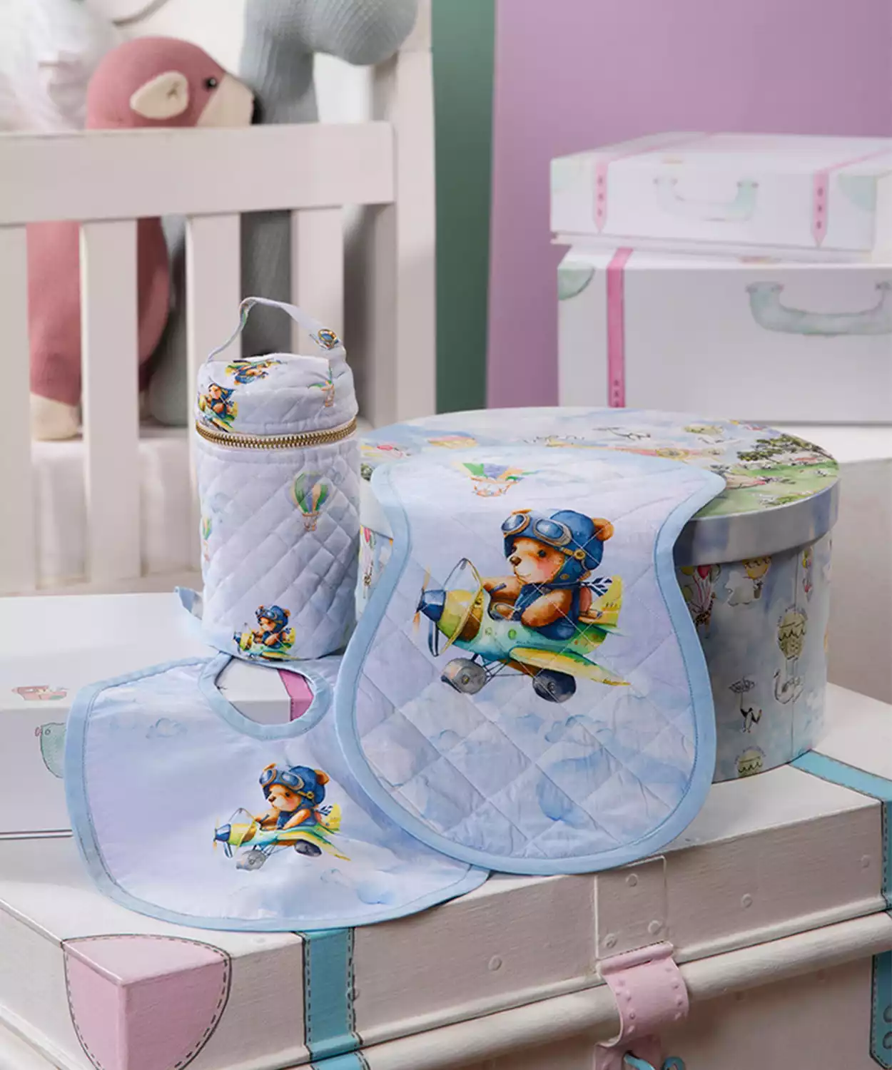 Infant Teddy's Print Egyptian Cotton Baby Feed Set- Small (Pack of 3)