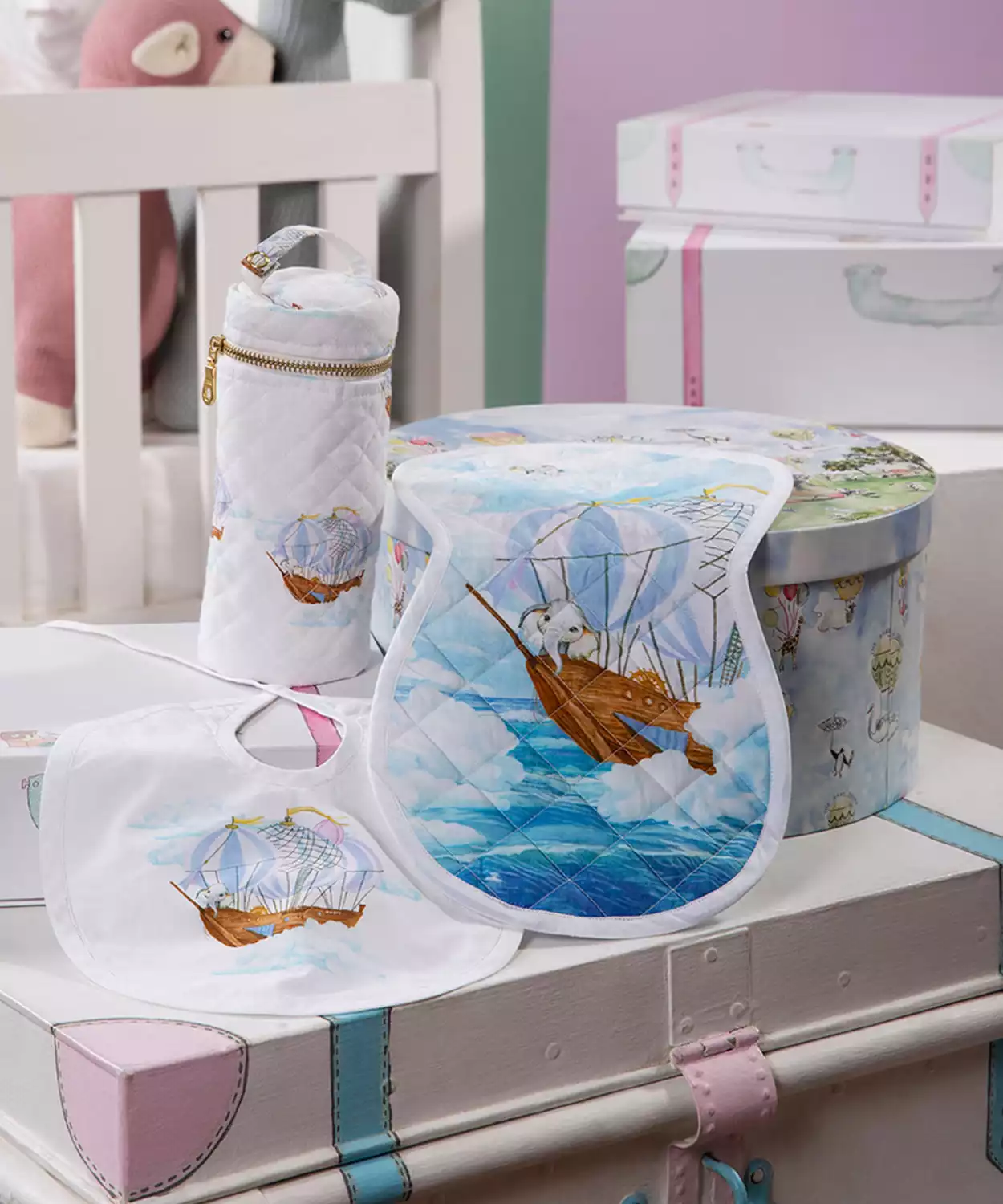 Infant Ele's Print Egyptian Cotton Baby Feed Set- Large (Pack of 3)