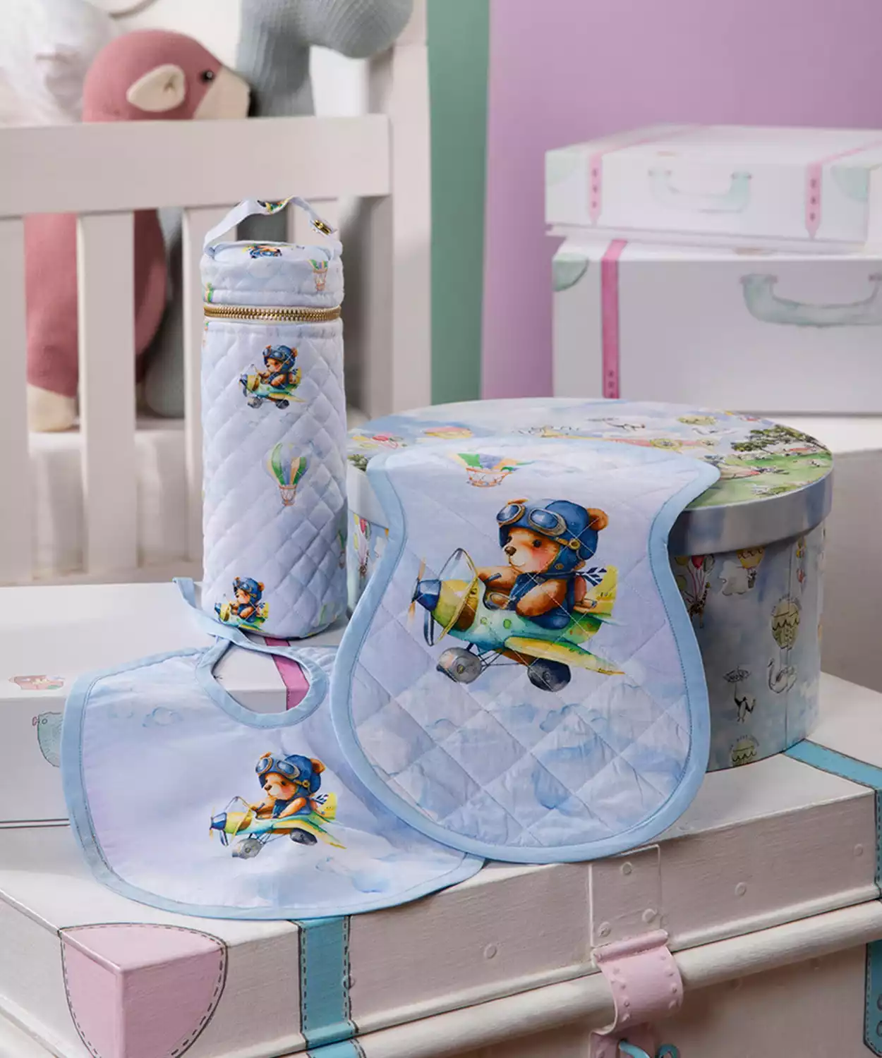 Infant Teddy's Print Egyptian Cotton Baby Feed Set- Large (Pack of 3)