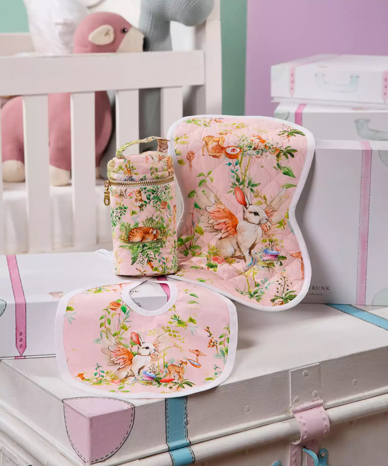 Infant Blush Bunny Egyptian Cotton Baby Feed Set- Small (Pack of 3)