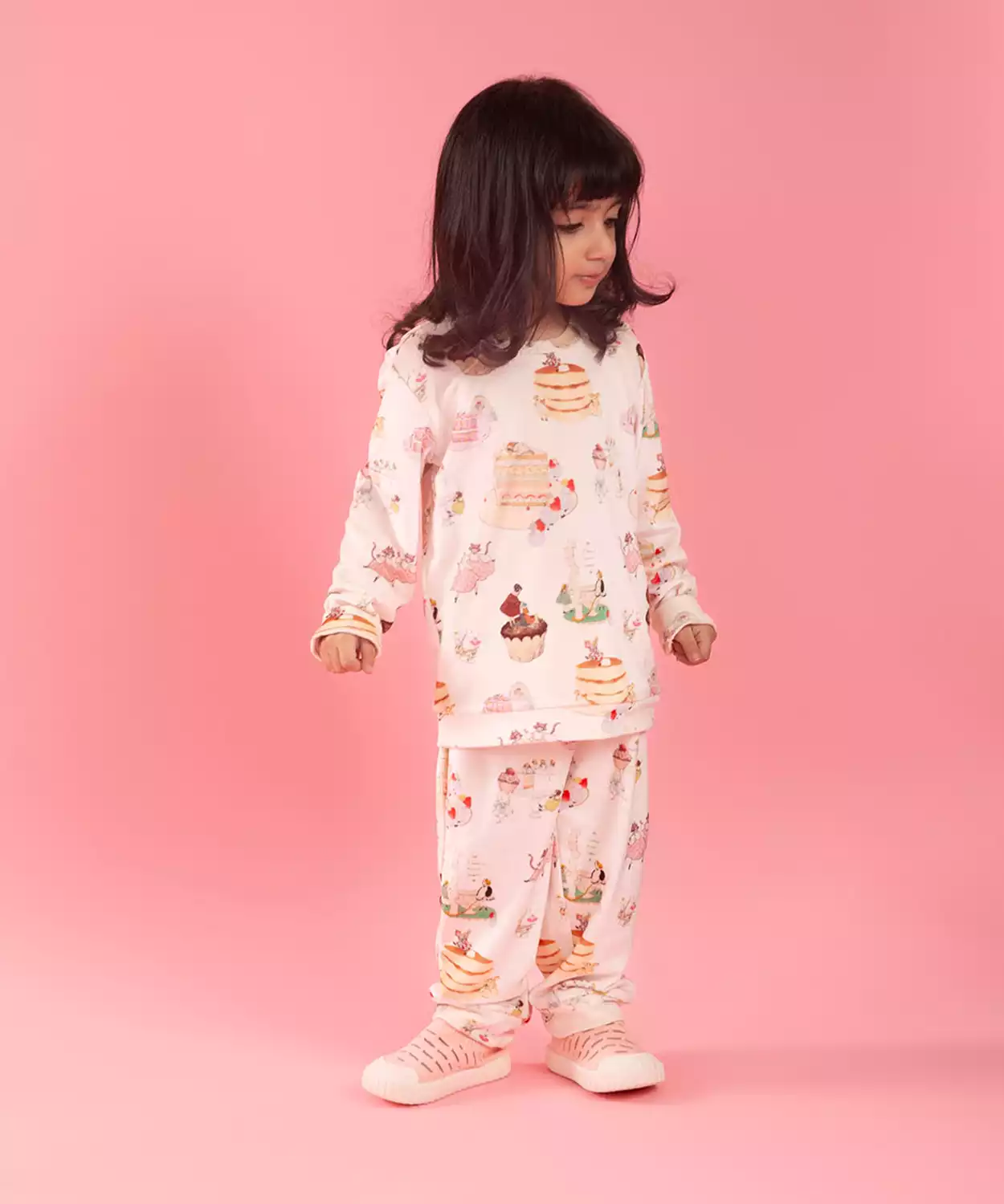 Multi-color Velour Pastry Chef Print Plush Co-ord Sets for Girls