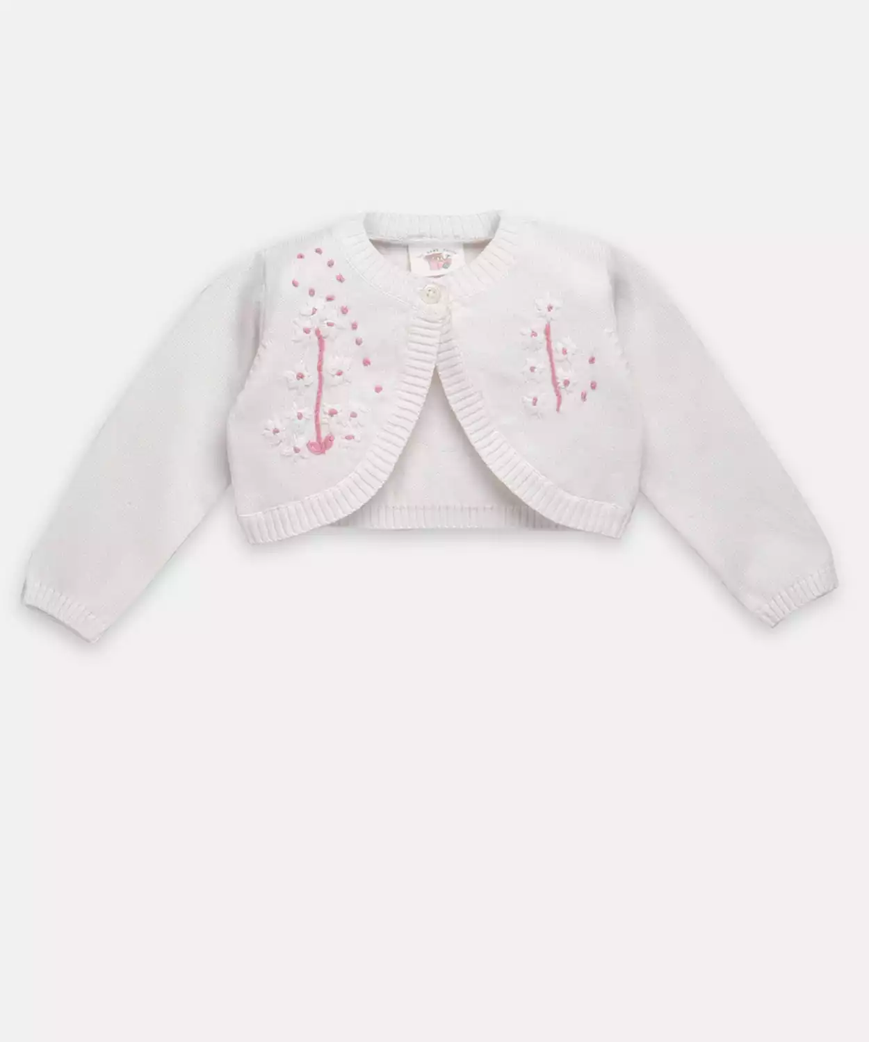 Baby Girl White Embroidered Wollen Cardigan