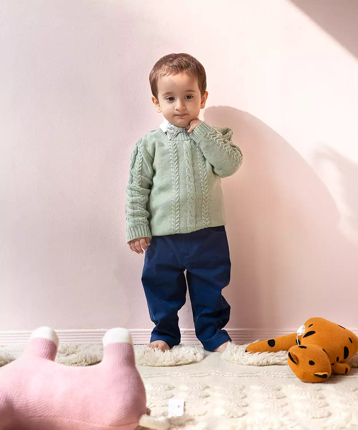 Green Cable Round Neck Sweater